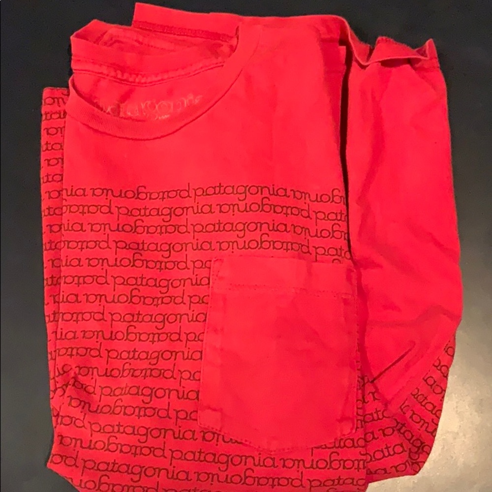 Patagonia Athletic Cotton Red Logo Pocket T Shirt